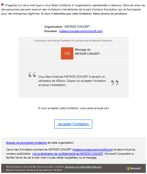 Fenêtre de validation des autorisations Microsoft
