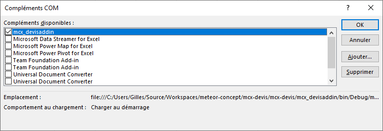 Fenetre option Excel