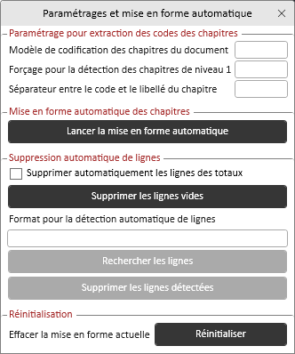 Fenetre d'importation ou d'exportation vers document client
