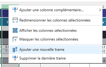 Menu contextuel colonne ajouter trame