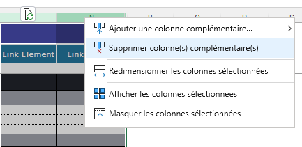 Menu contextuel colonne supprimer colonne complémentaire