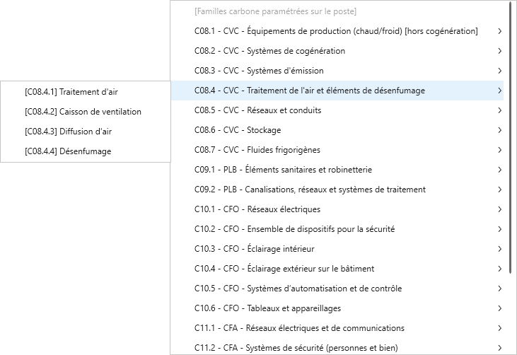 menu familles utilisées